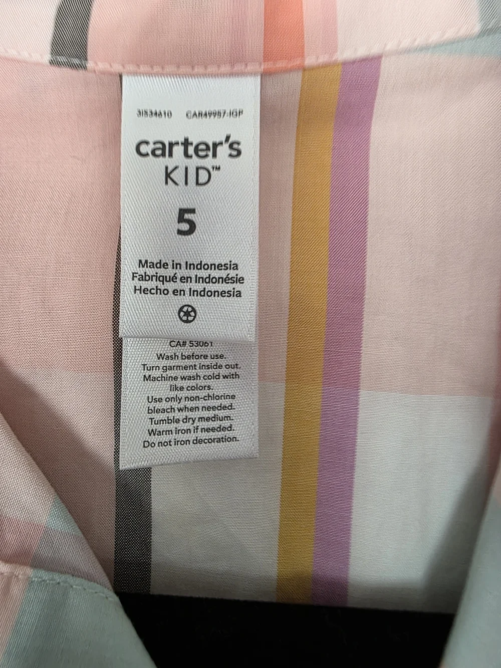 Carter's Pink Multicolor Plaid Sleeveless Shirt Dress with Braided Belt